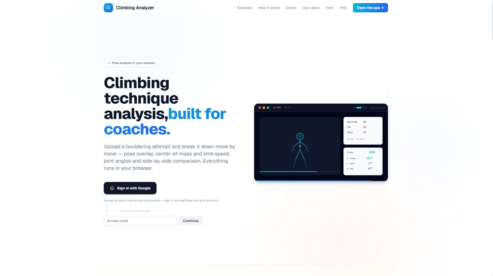 Screenshot of the Climbing Analyzer website